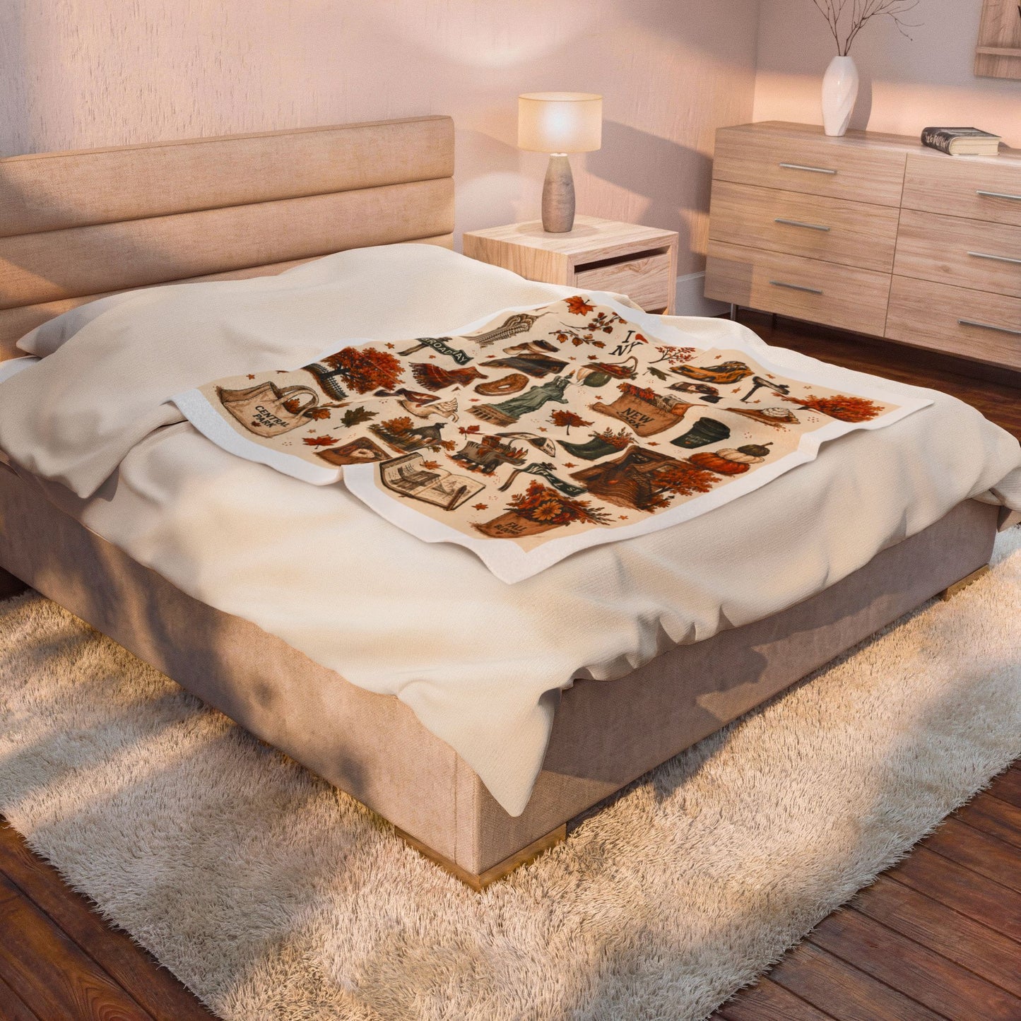 New York Fall Collage Velveteen Plush Blanket