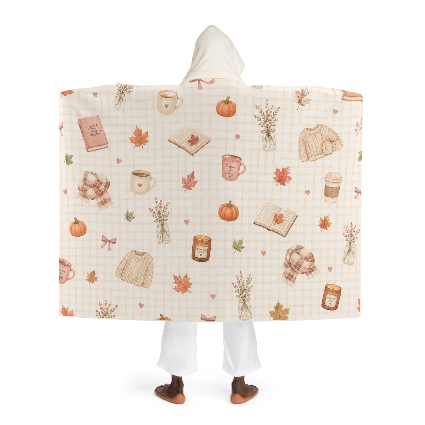Hooded Sherpa Blanket – Cozy Autumn Coffee & Pumpkin Fleece Throw