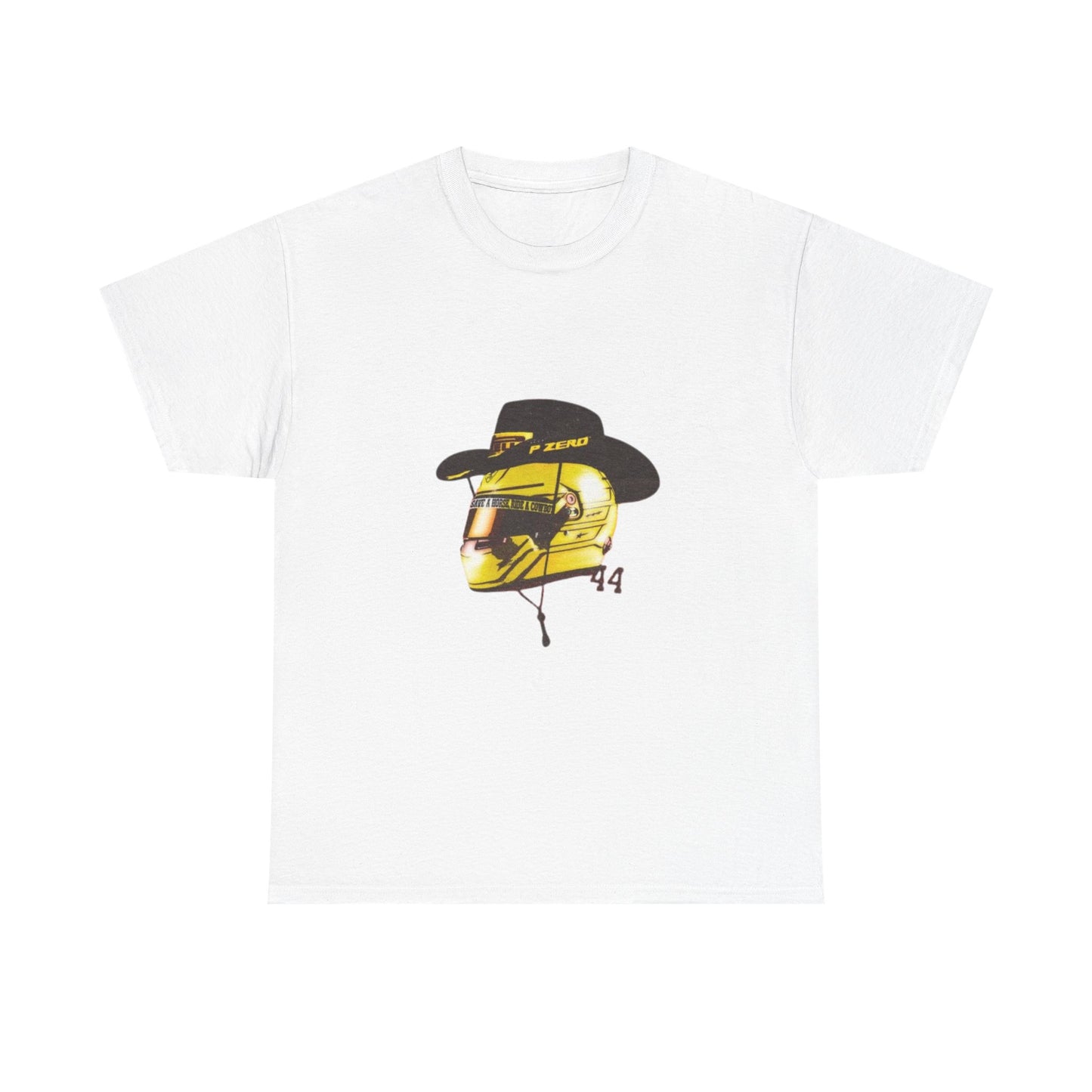 Lewis Hamilton 44 with Cowboy Hat Tee | Motorsport Western Helmet T-Shirt