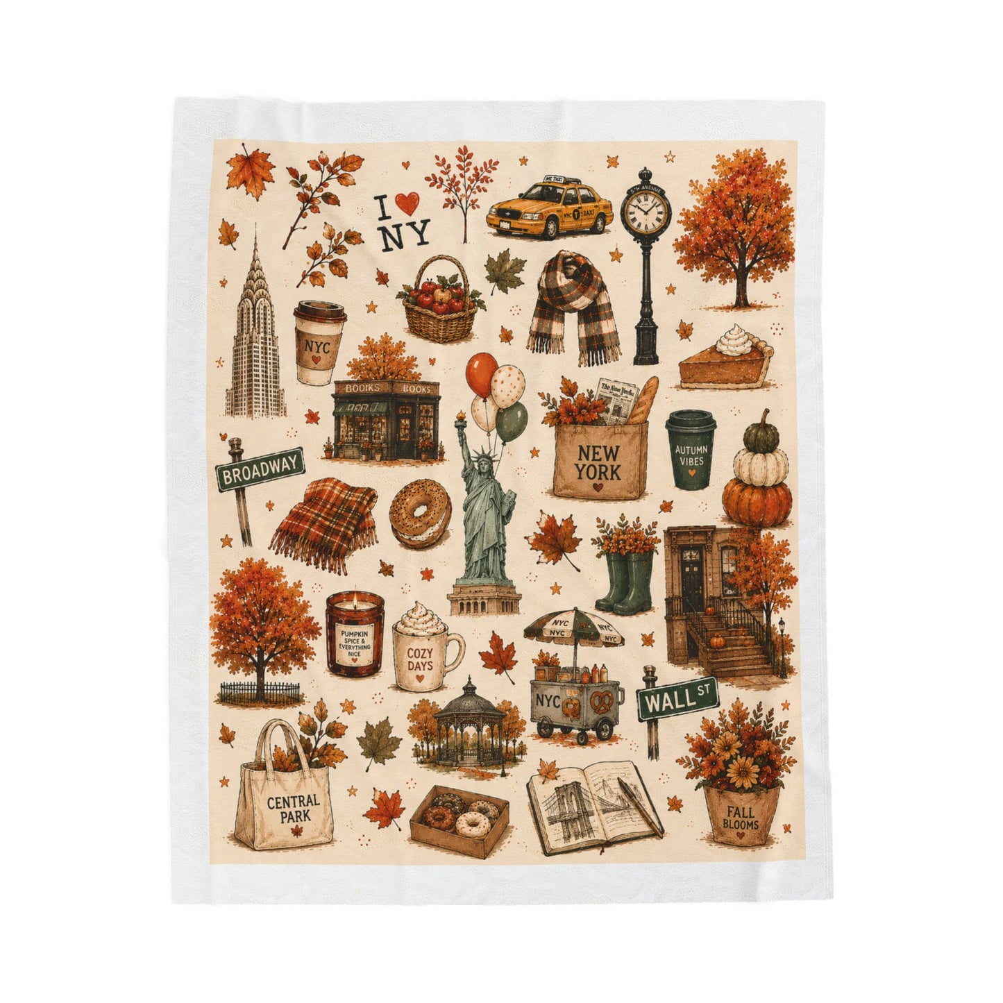New York Fall Collage Velveteen Plush Blanket