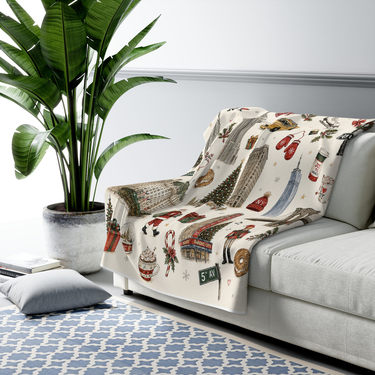 New York Christmas Sherpa Blanket