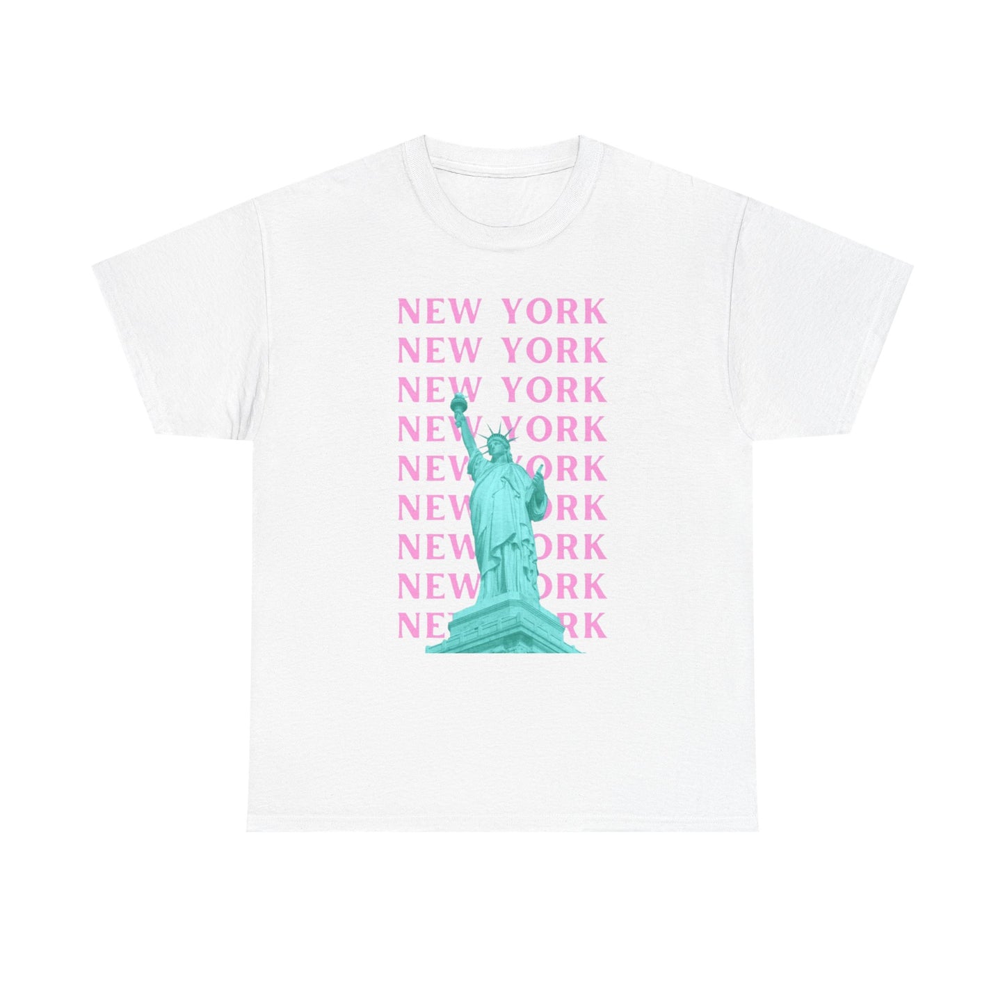 New York Statue of Liberty Tee — Pink Retro City Graphic T‑Shirt