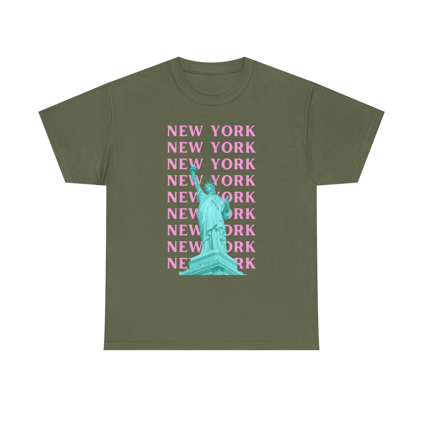 New York Statue of Liberty Tee — Pink Retro City Graphic T‑Shirt