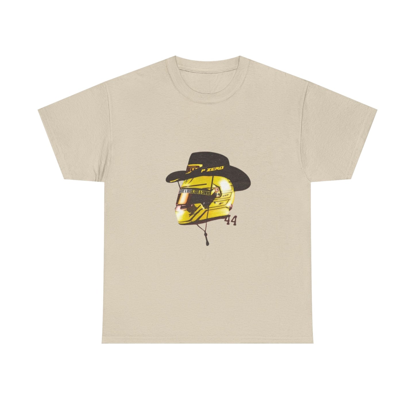 Lewis Hamilton 44 with Cowboy Hat Tee | Motorsport Western Helmet T-Shirt