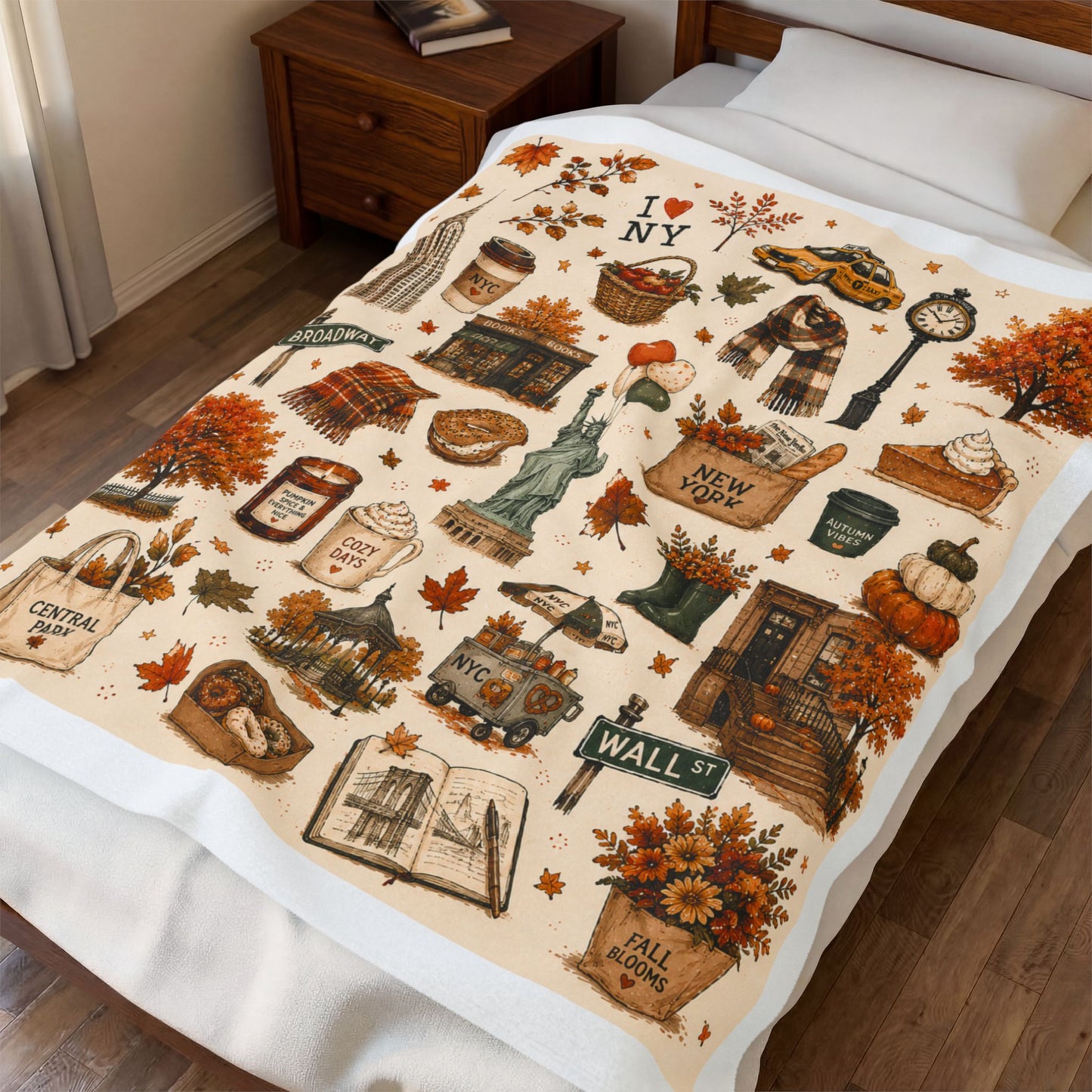 New York Fall Collage Velveteen Plush Blanket
