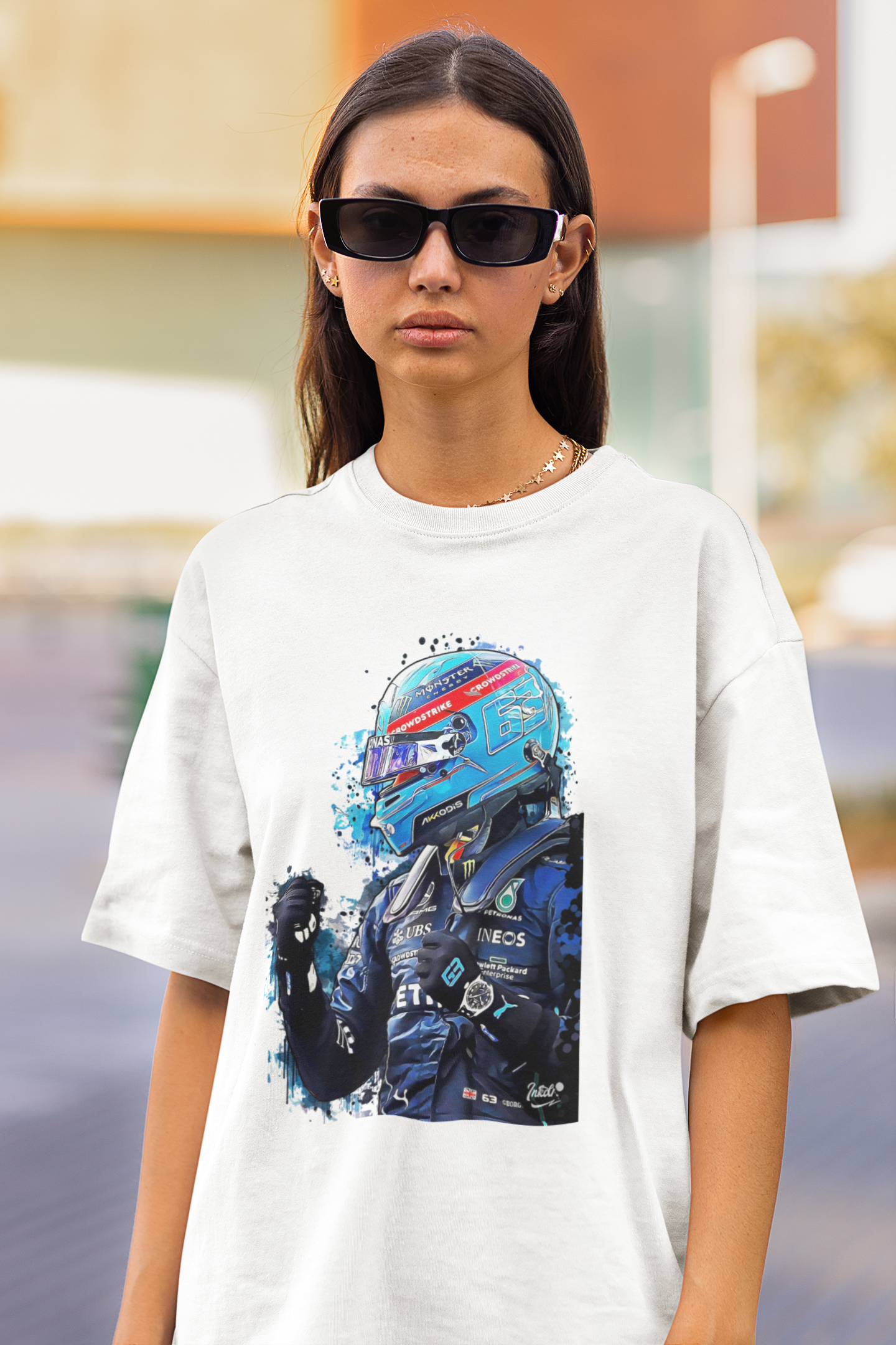 George Russell Race Helmet Driver illustration T-Shirt