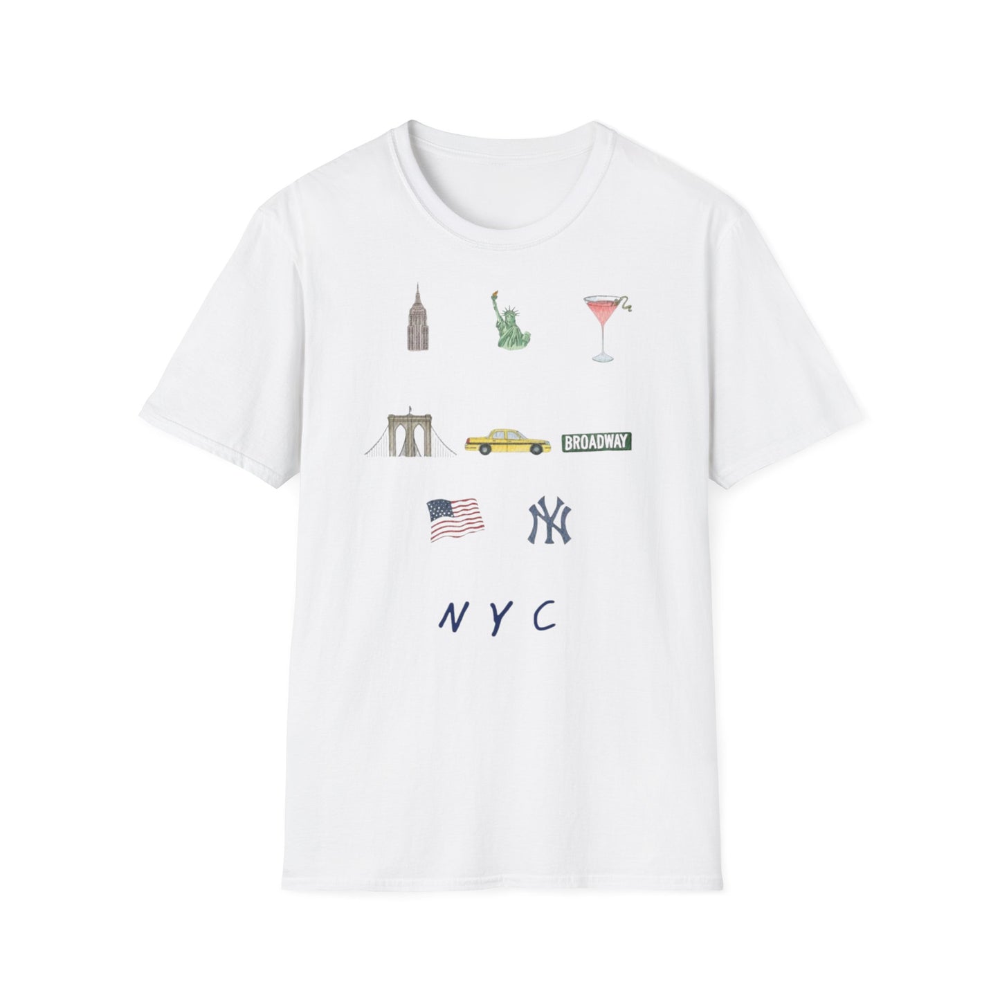 NYC Icons T-Shirt | Statue of Liberty, Taxi, Brooklyn Bridge, Yankees