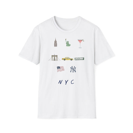 NYC Icons T-Shirt | Statue of Liberty, Taxi, Brooklyn Bridge, Yankees
