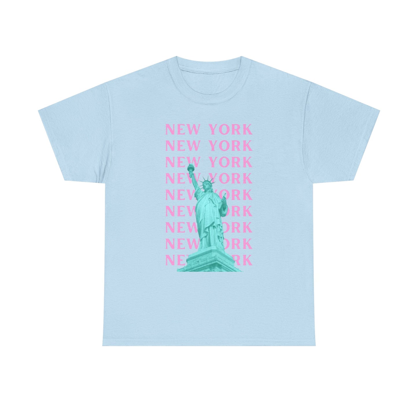 New York Statue of Liberty Tee — Pink Retro City Graphic T‑Shirt