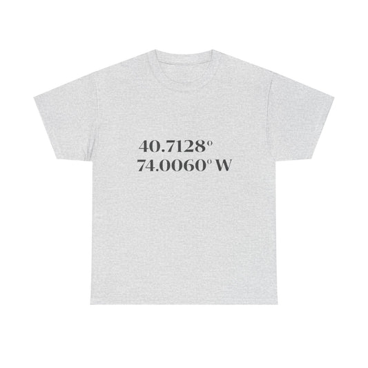 Coordinates Tee — 40.7128 N 74.0060 W Minimalist NYC T-Shirt
