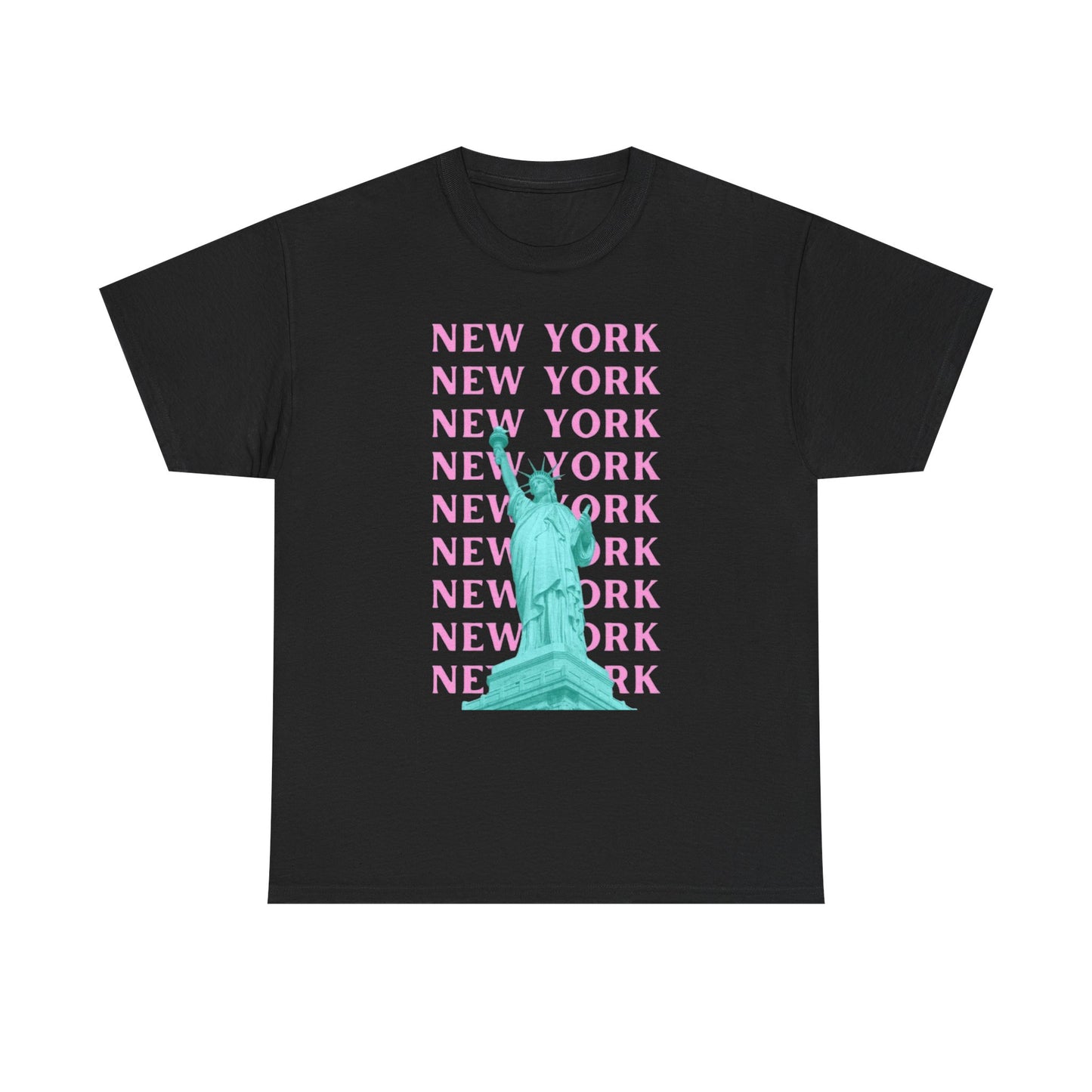 New York Statue of Liberty Tee — Pink Retro City Graphic T‑Shirt