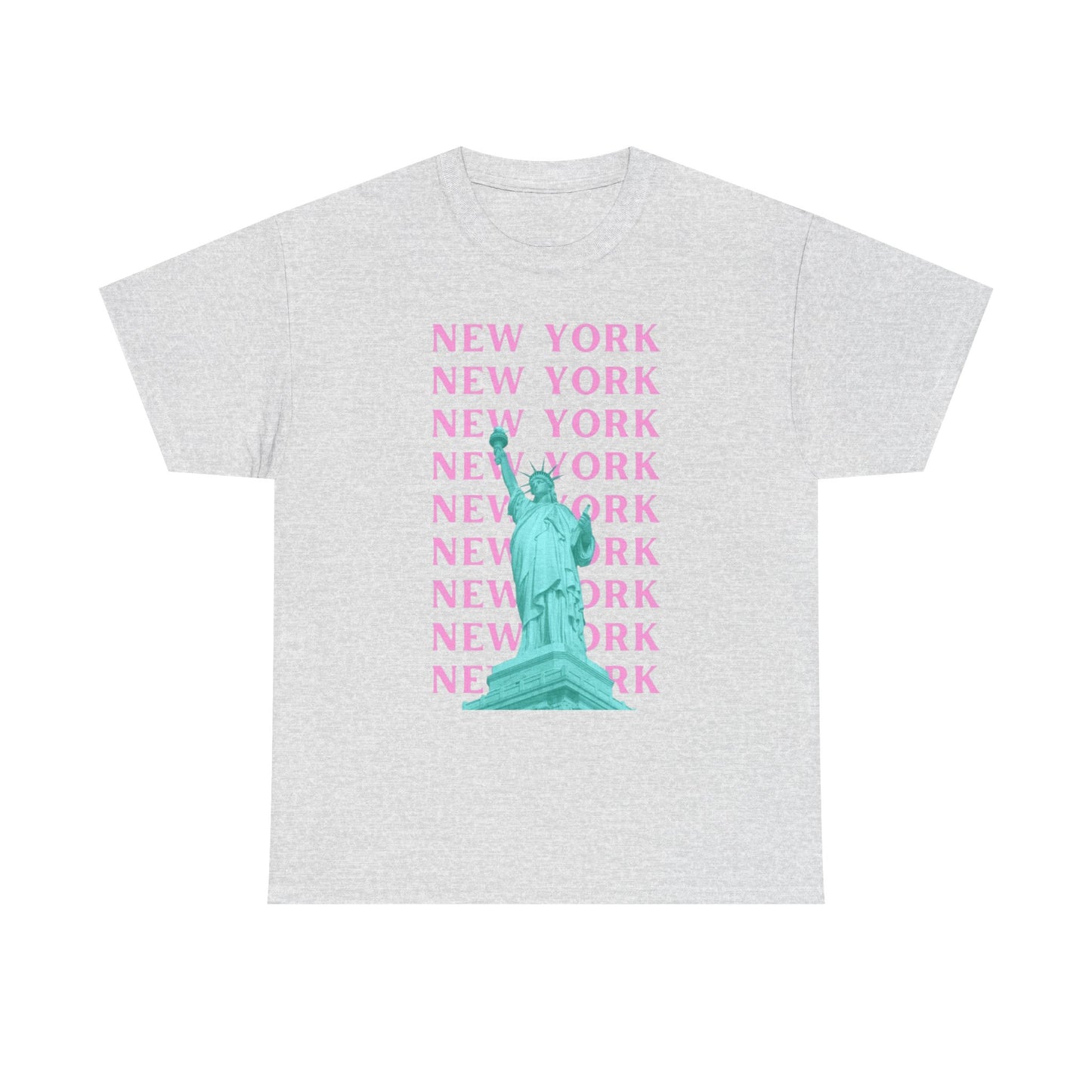 New York Statue of Liberty Tee — Pink Retro City Graphic T‑Shirt