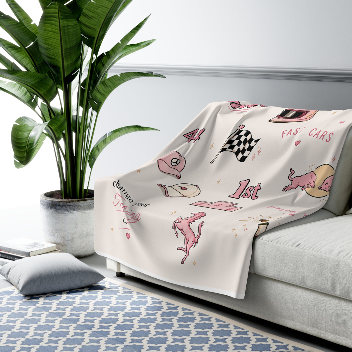 Sherpa Blanket — Pink Racing Icons Throw Formula Inspired