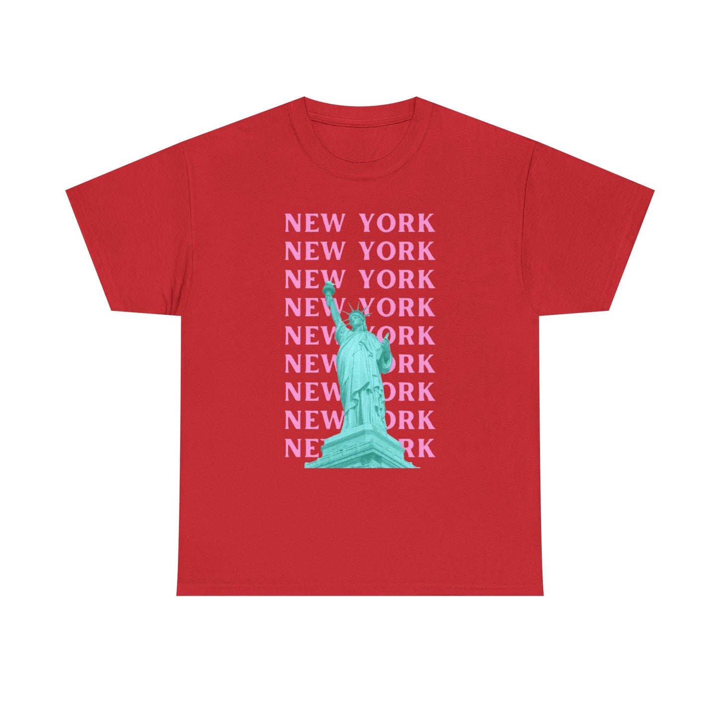 New York Statue of Liberty Tee — Pink Retro City Graphic T‑Shirt