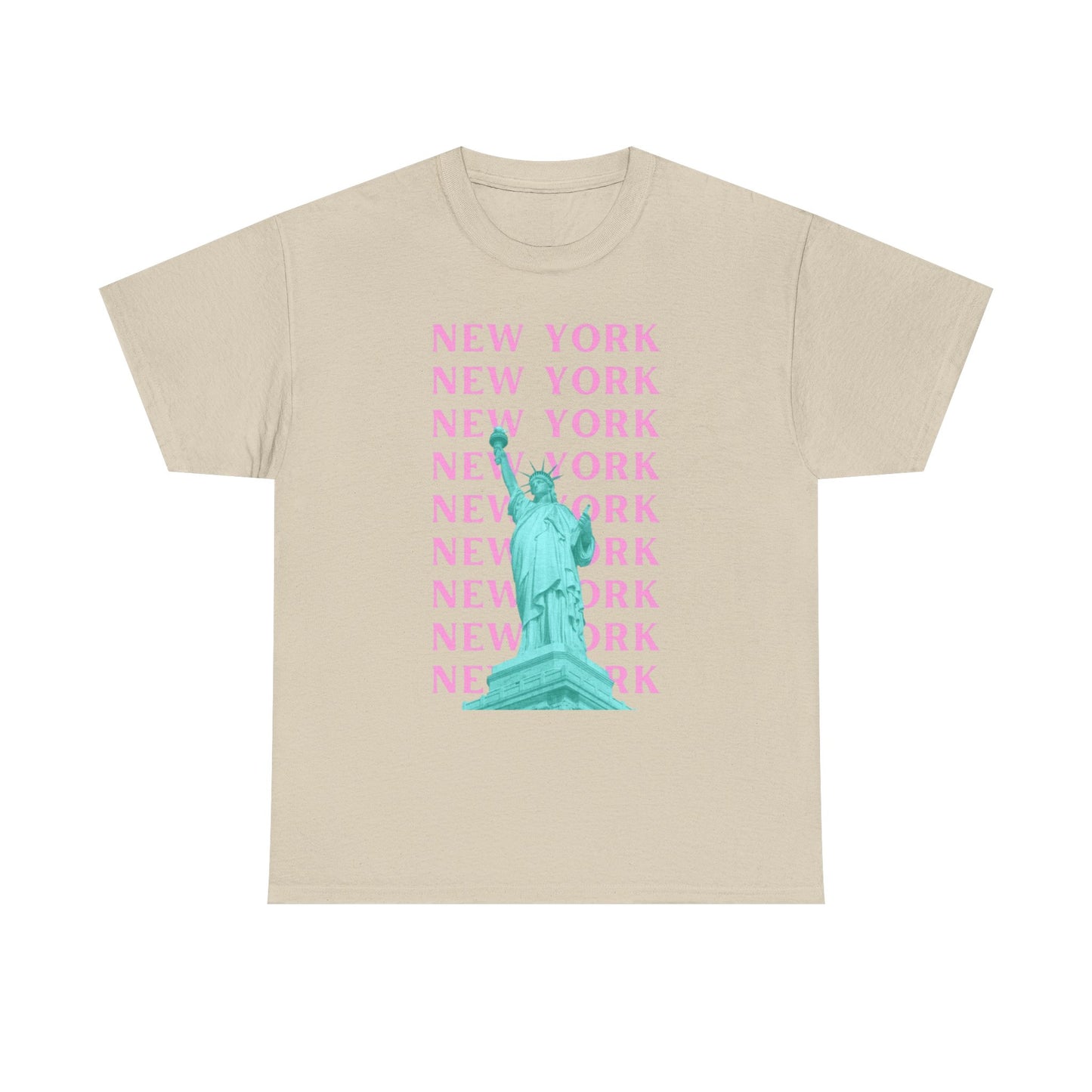 New York Statue of Liberty Tee — Pink Retro City Graphic T‑Shirt