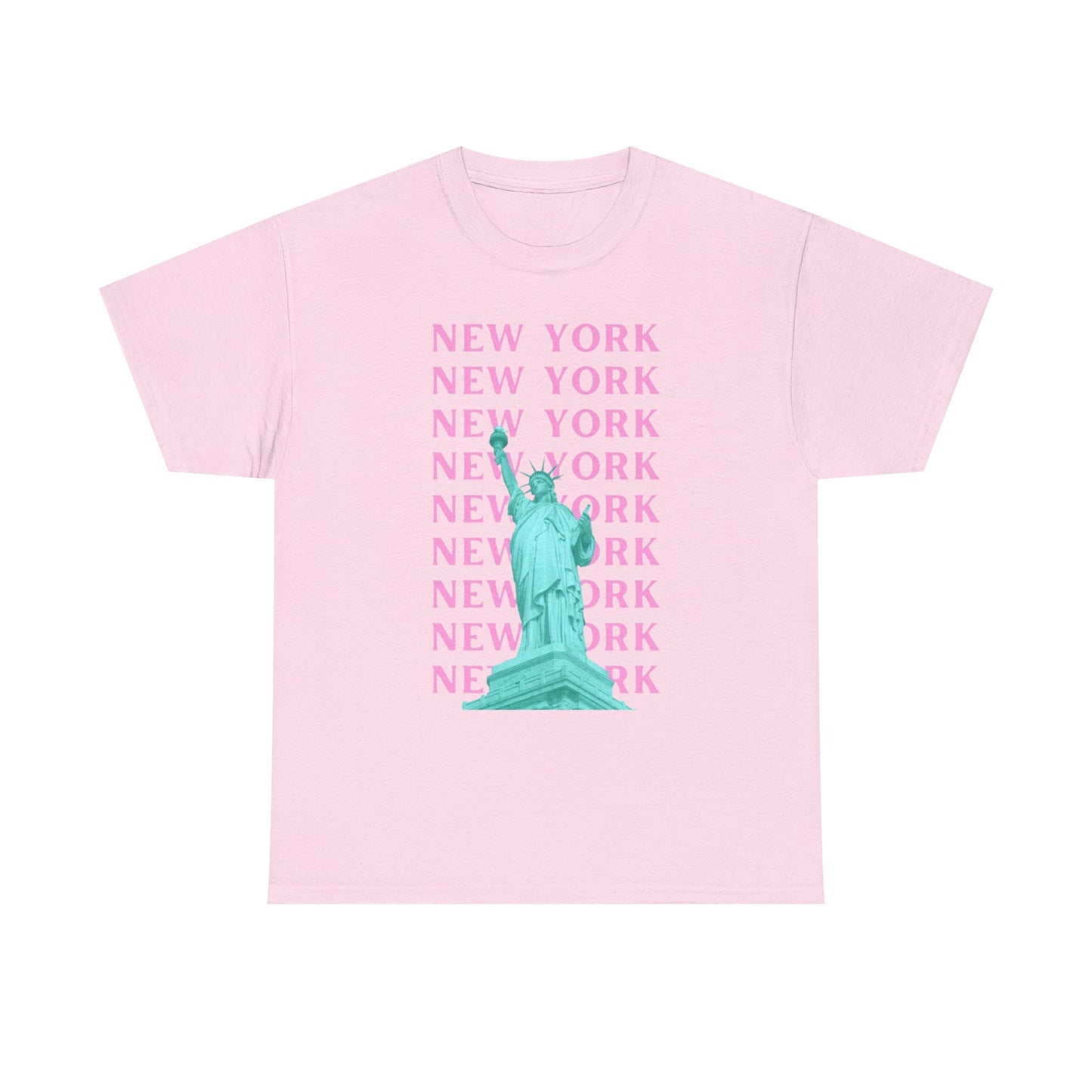 New York Statue of Liberty Tee — Pink Retro City Graphic T‑Shirt