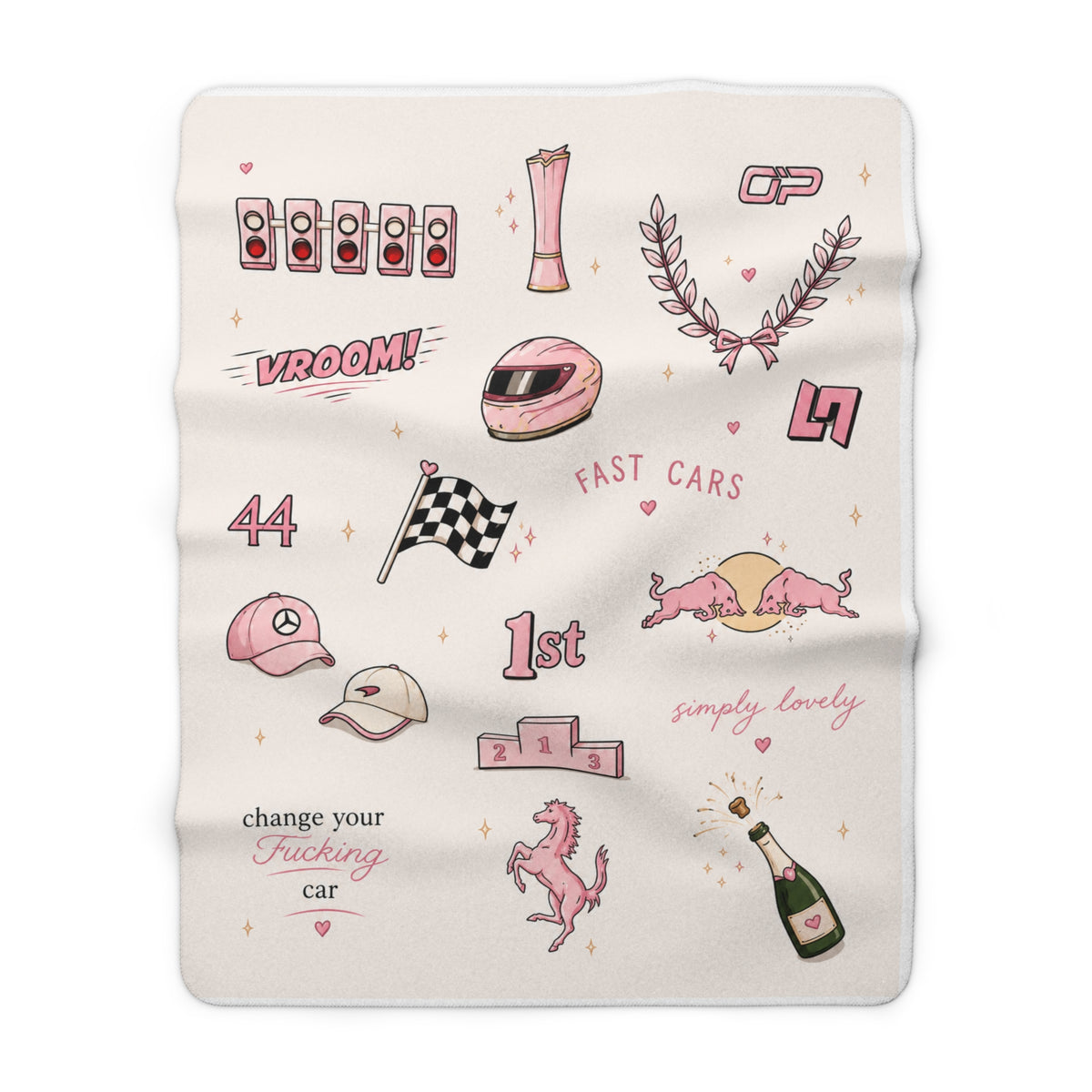 Sherpa Blanket — Pink Racing Icons Throw Formula Inspired